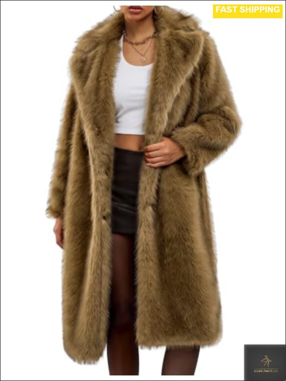 Womens Faux Fur Coat Long Fluffy Lapel Furry Jacket Winter Warm Coat